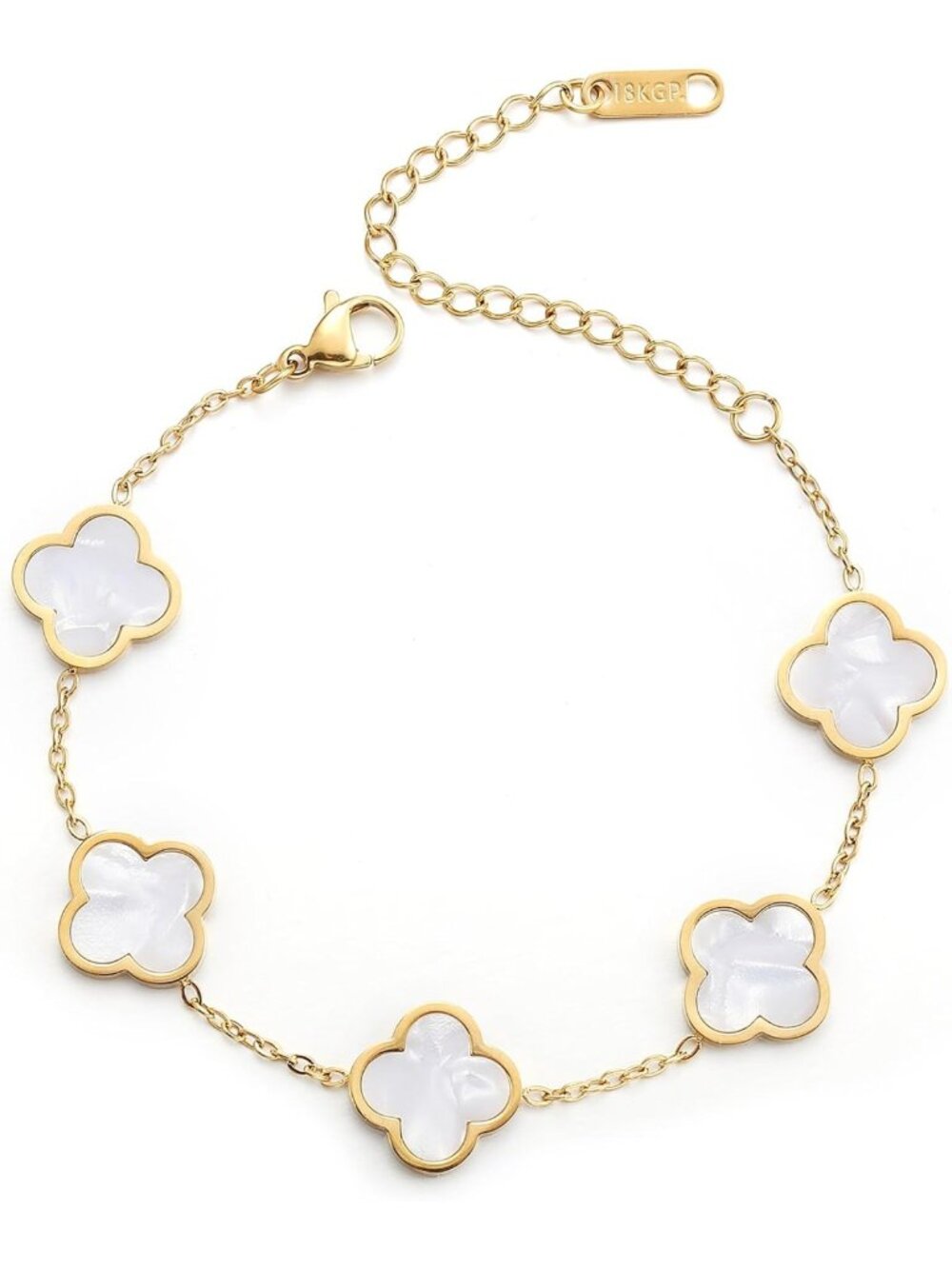18K Gold Plated Lucky Clover Bracelet for Women - Trendy Four Leaf Flower